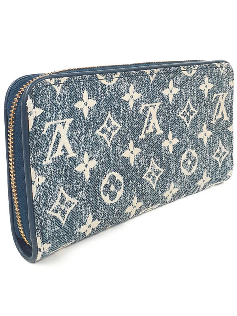 Louis Vuitton Denim Jacquard Wallet Zippy Monogram Long Round Zipper Blue